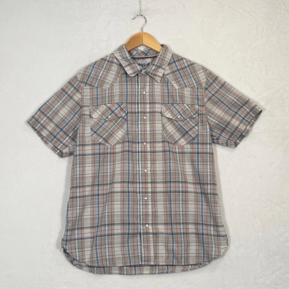 Levi's Grey Plaid Short Sleeve Western Snap Shirt Large